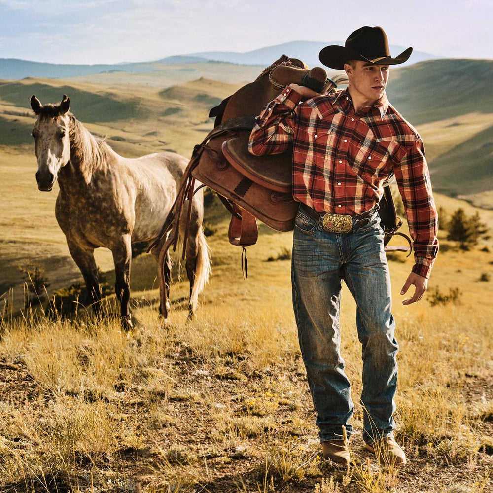 Men Flannel Shirts | Stetson Brushed Twill Plaid Shirt Orange