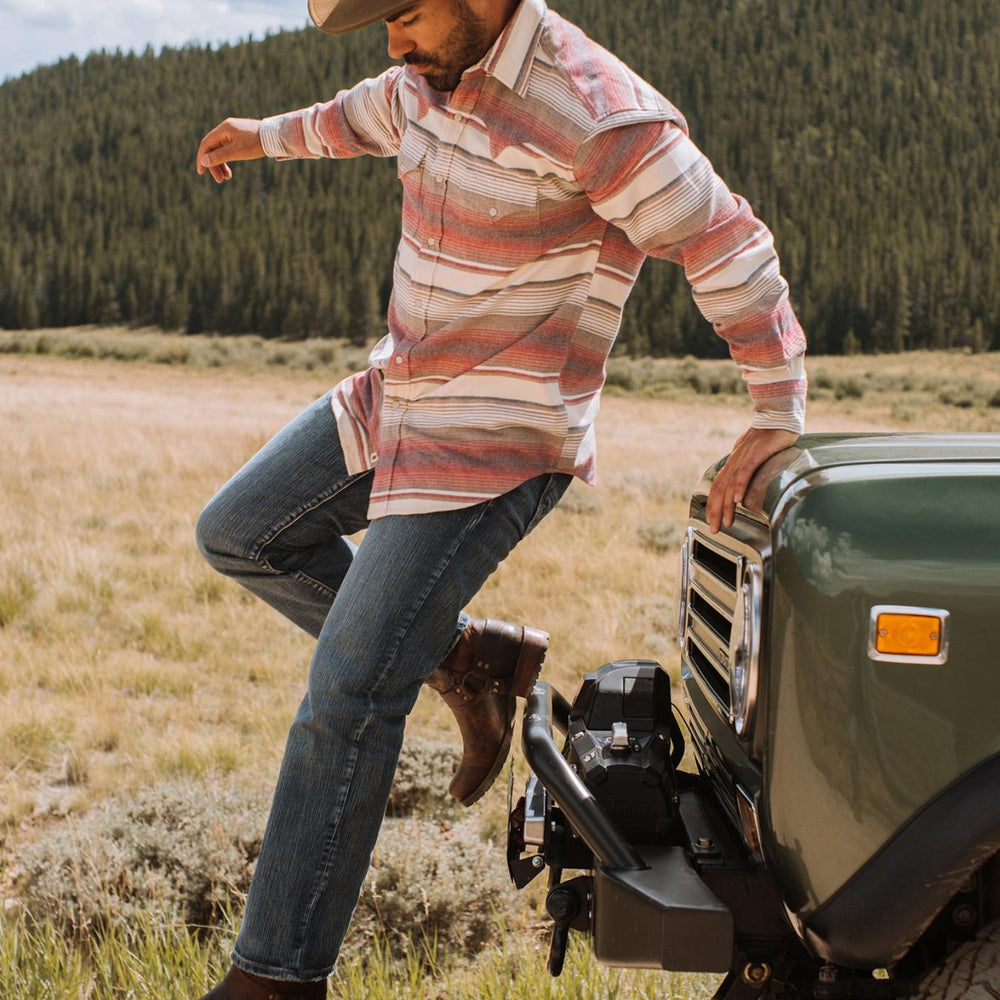 Men Flannel Shirts | Stetson Brushed Twill Striped Shirt Red