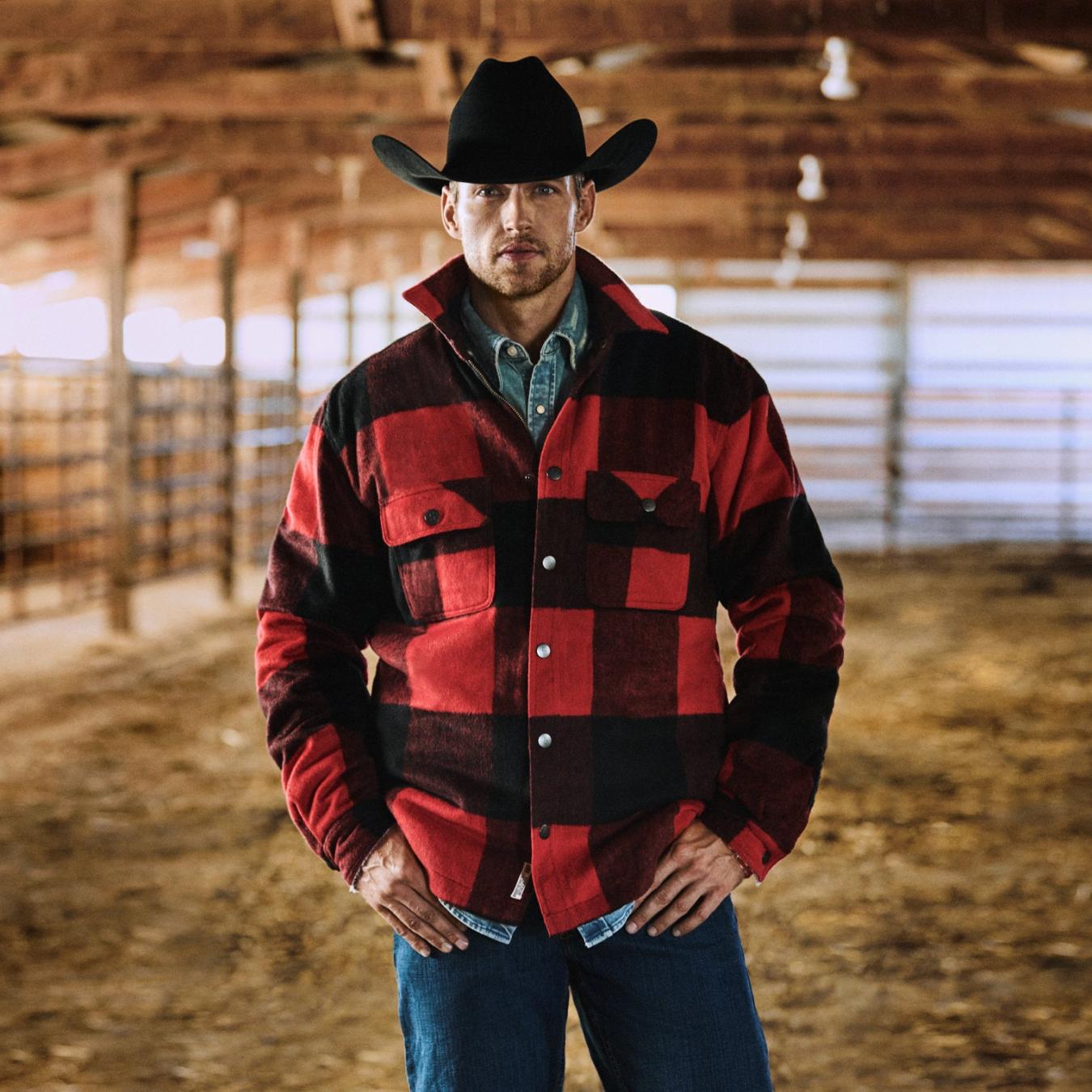 Men Jackets | Stetson Buffalo Plaid Western Coat Red