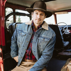 Men Jackets | Stetson Denim Sherpa Jacket Blue