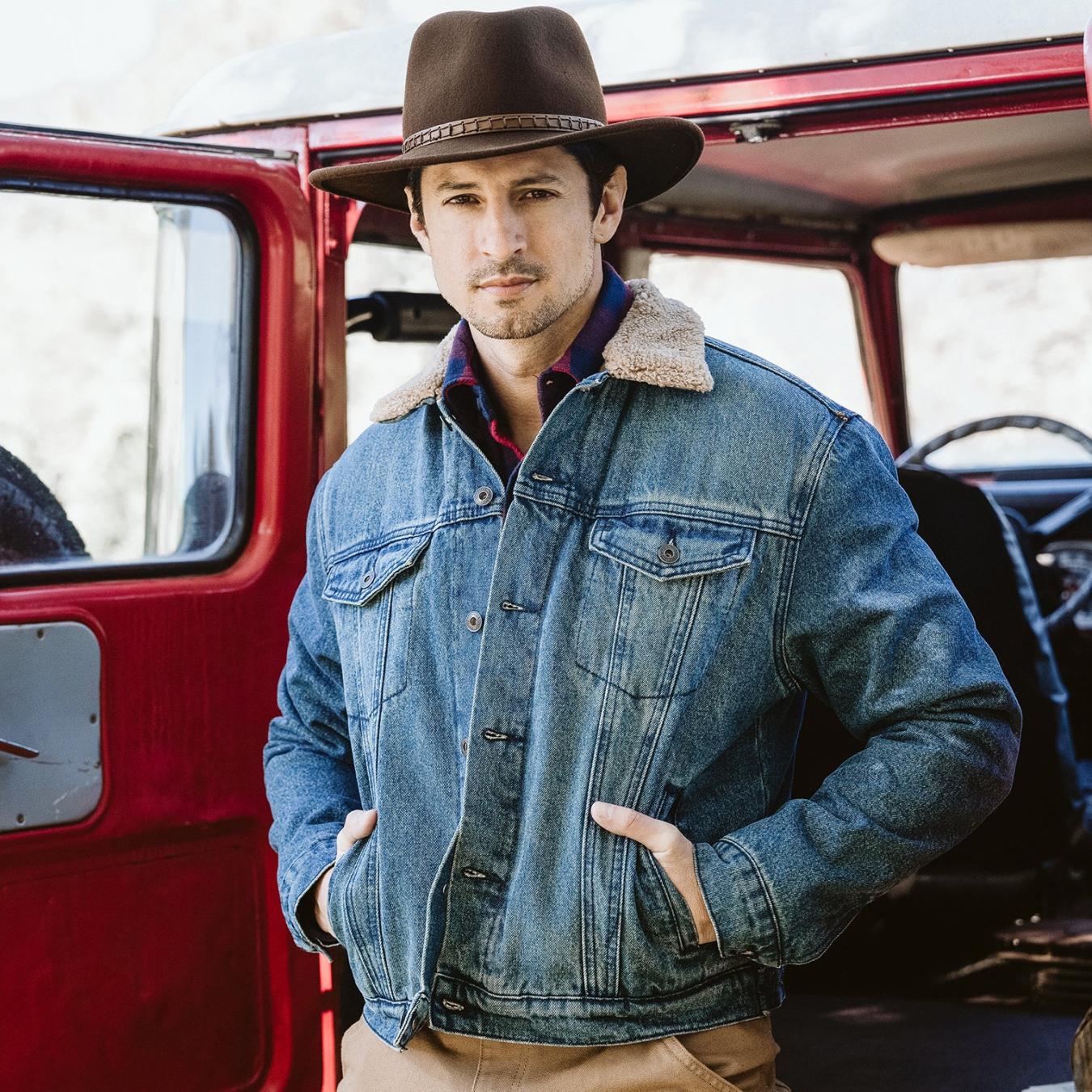 Men Jackets | Stetson Denim Sherpa Jacket Blue