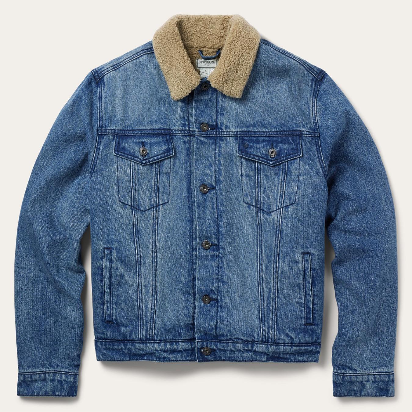 Men Jackets | Stetson Denim Sherpa Jacket Blue