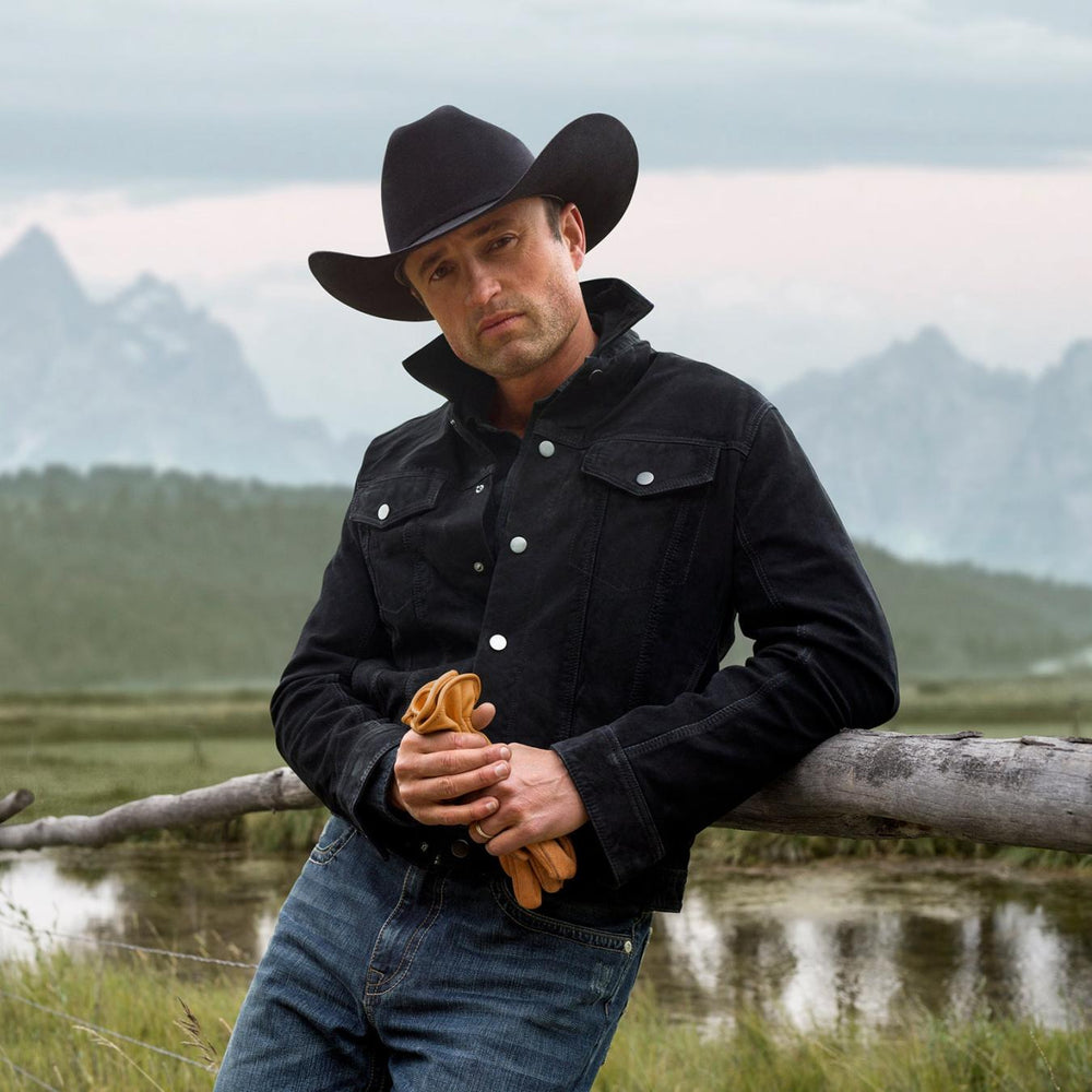 Men Jackets | Stetson Leather Jean Jacket Black