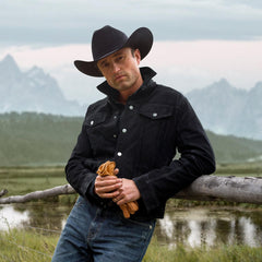 Men Jackets | Stetson Leather Jean Jacket Black