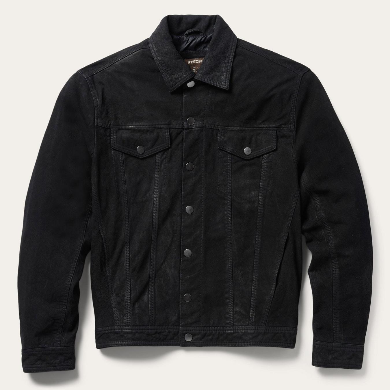 Men Jackets | Stetson Leather Jean Jacket Black