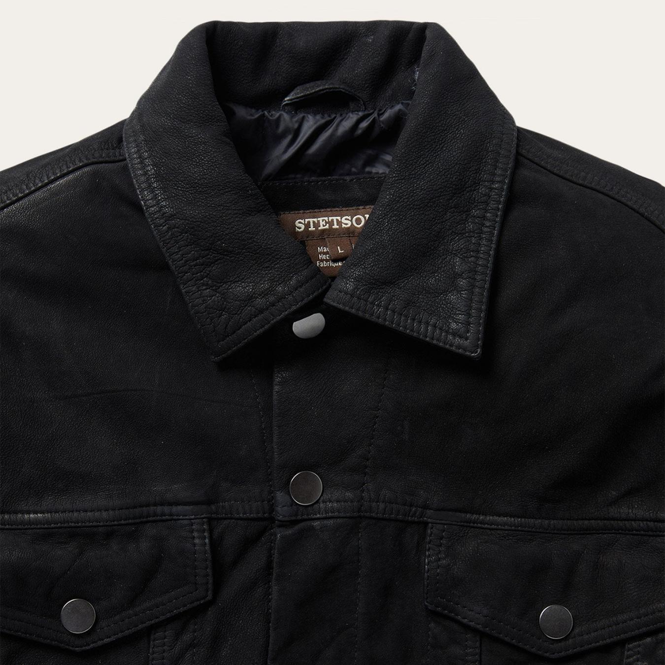 Men Jackets | Stetson Leather Jean Jacket Black
