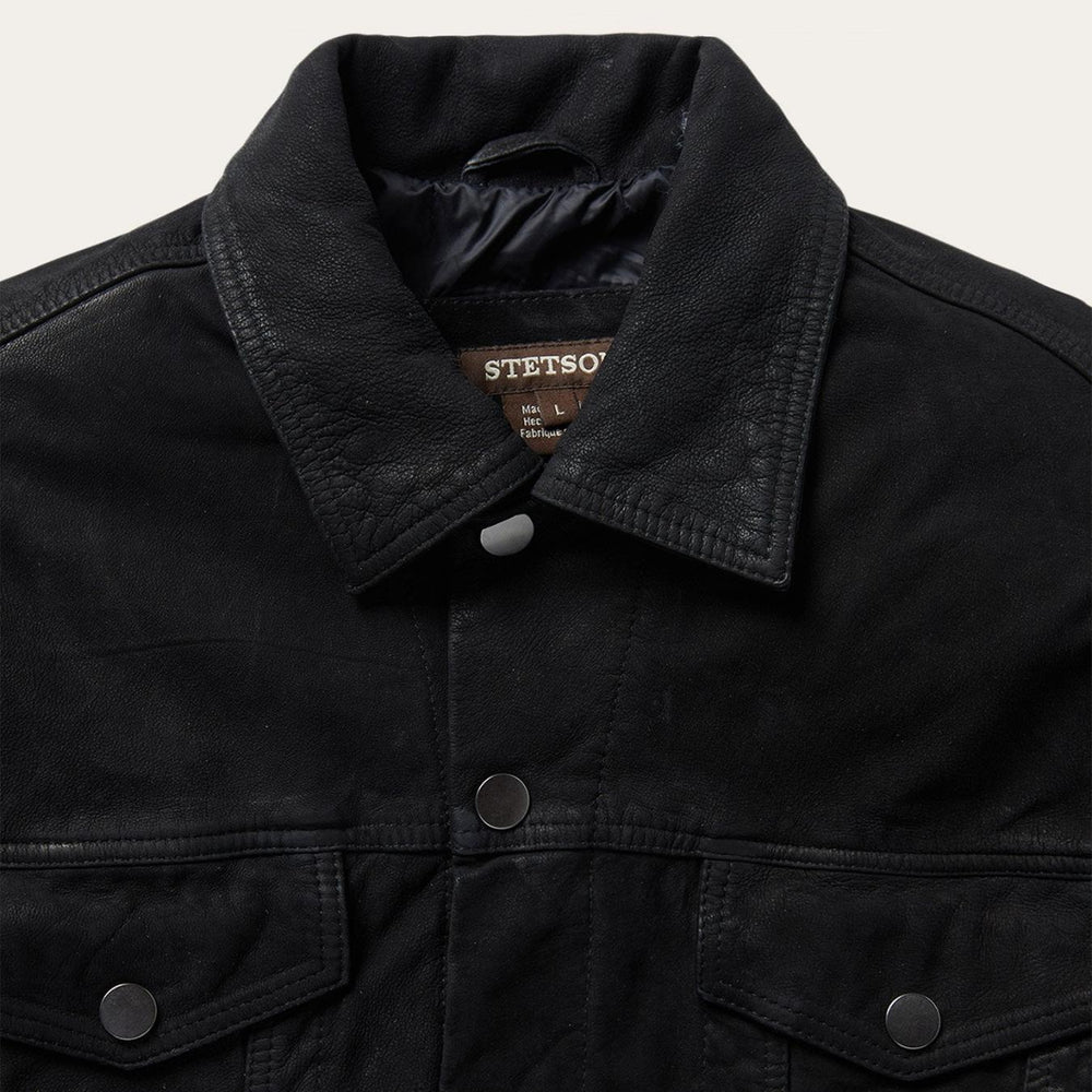 Men Jackets | Stetson Leather Jean Jacket Black