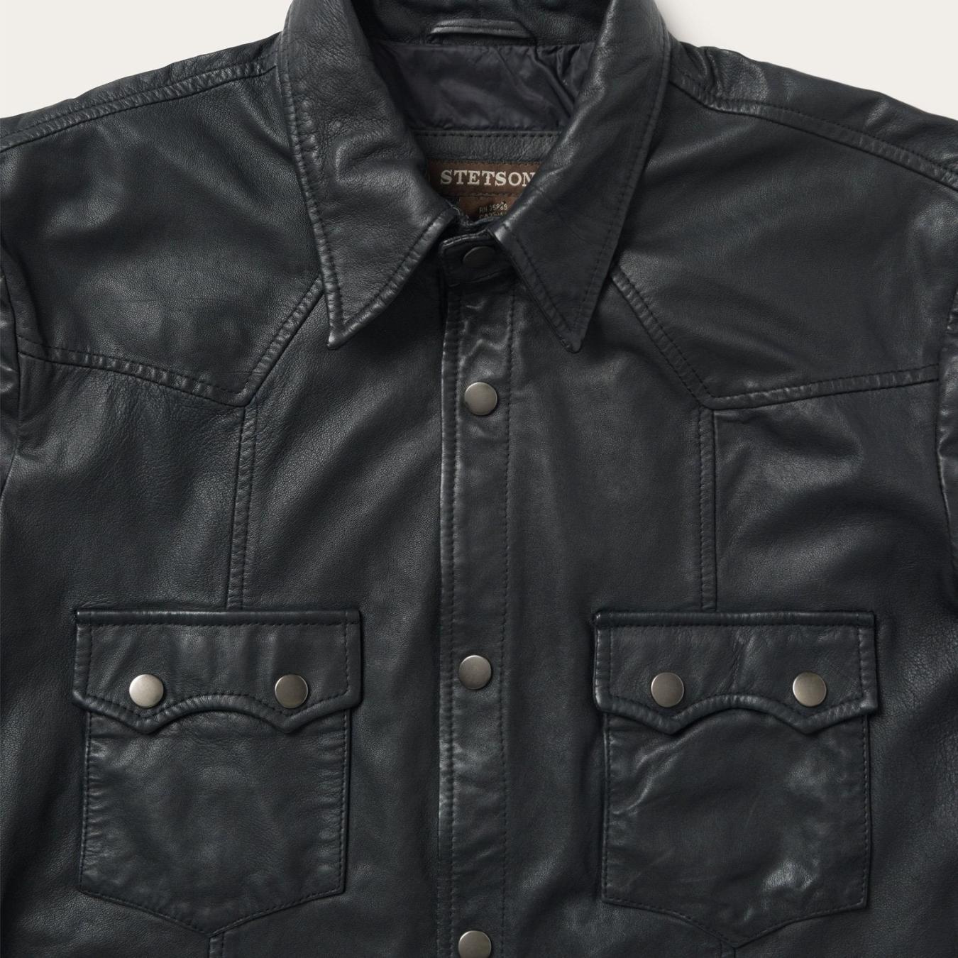 Men Jackets | Stetson Leather Western Shirt Jacket Black