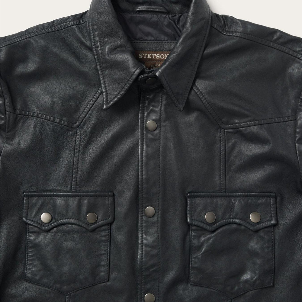 Men Jackets | Stetson Leather Western Shirt Jacket Black