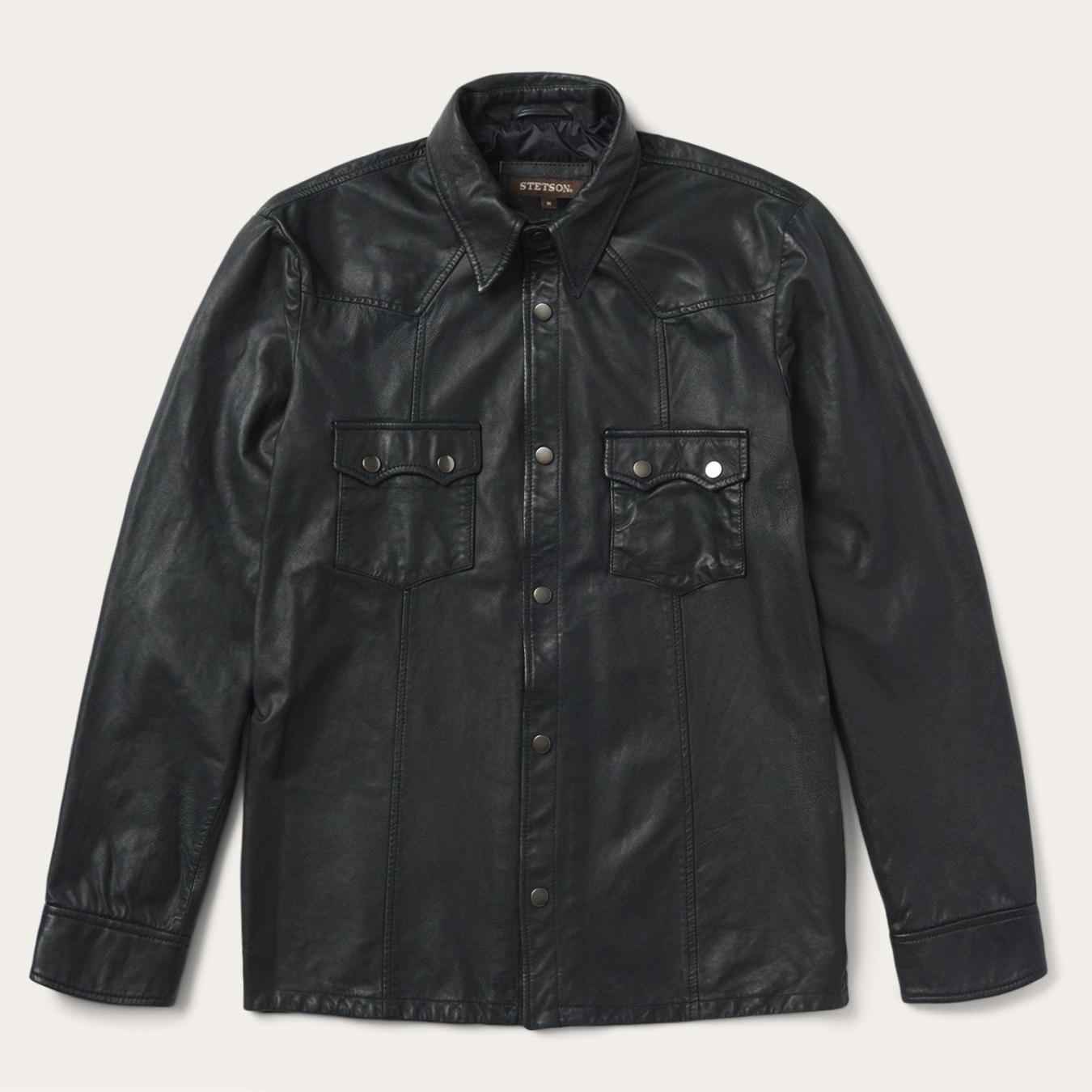 Men Jackets | Stetson Leather Western Shirt Jacket Black