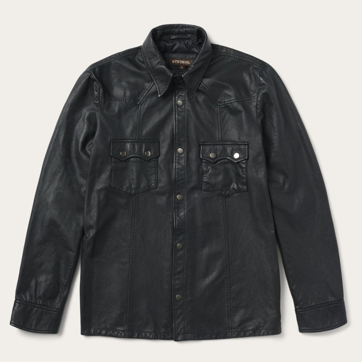 Men Jackets | Stetson Leather Western Shirt Jacket Black