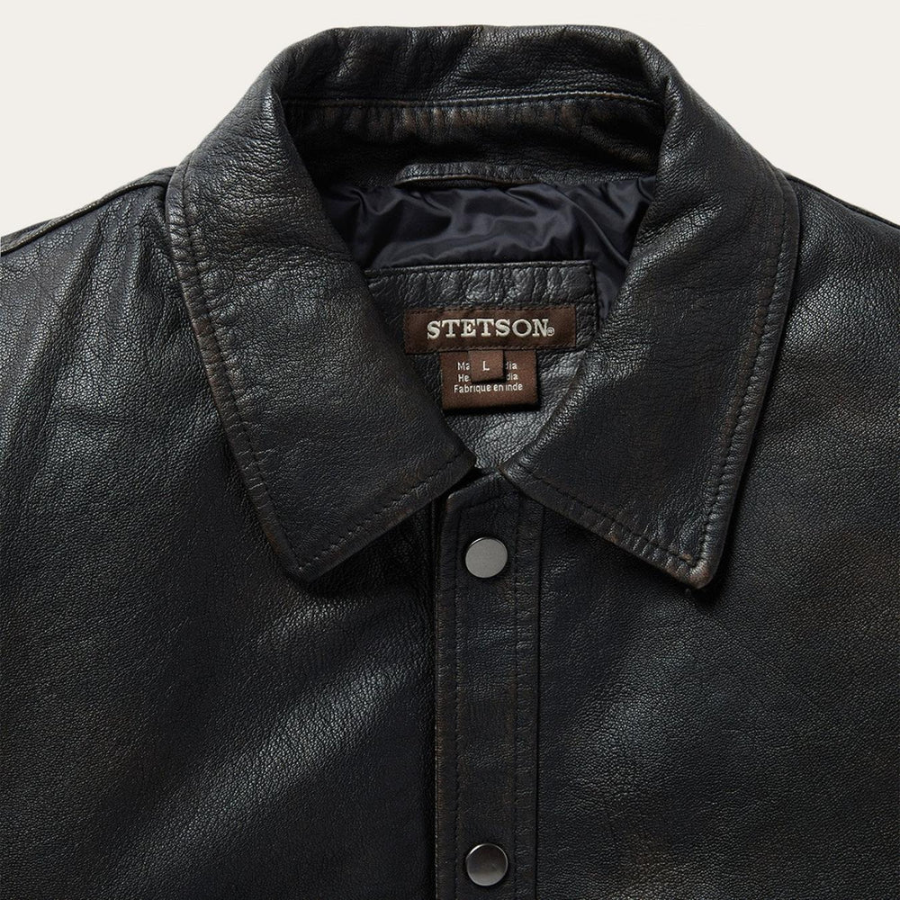 Men Jackets | Stetson Snap Front Leather Jacket Brown