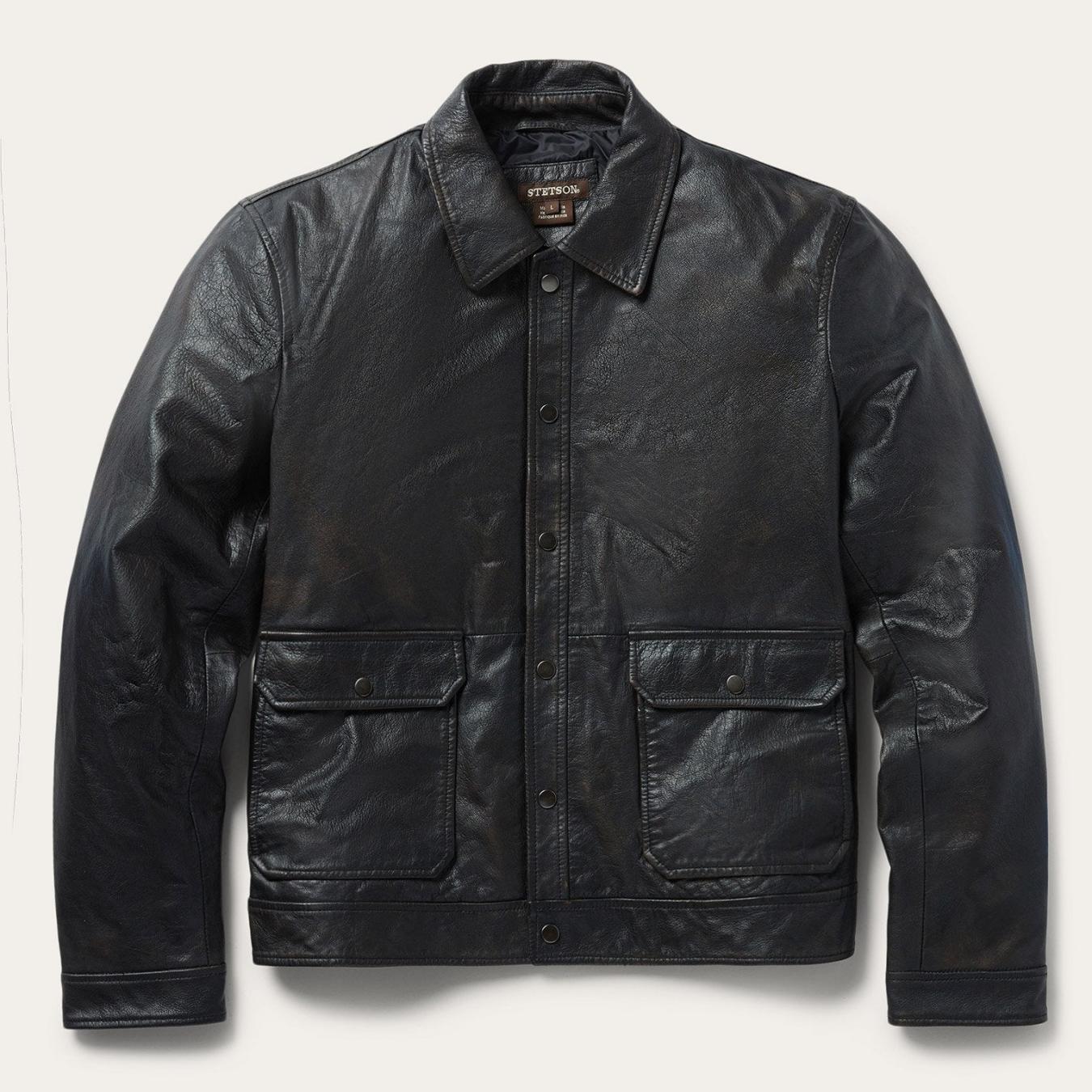 Men Jackets | Stetson Snap Front Leather Jacket Brown