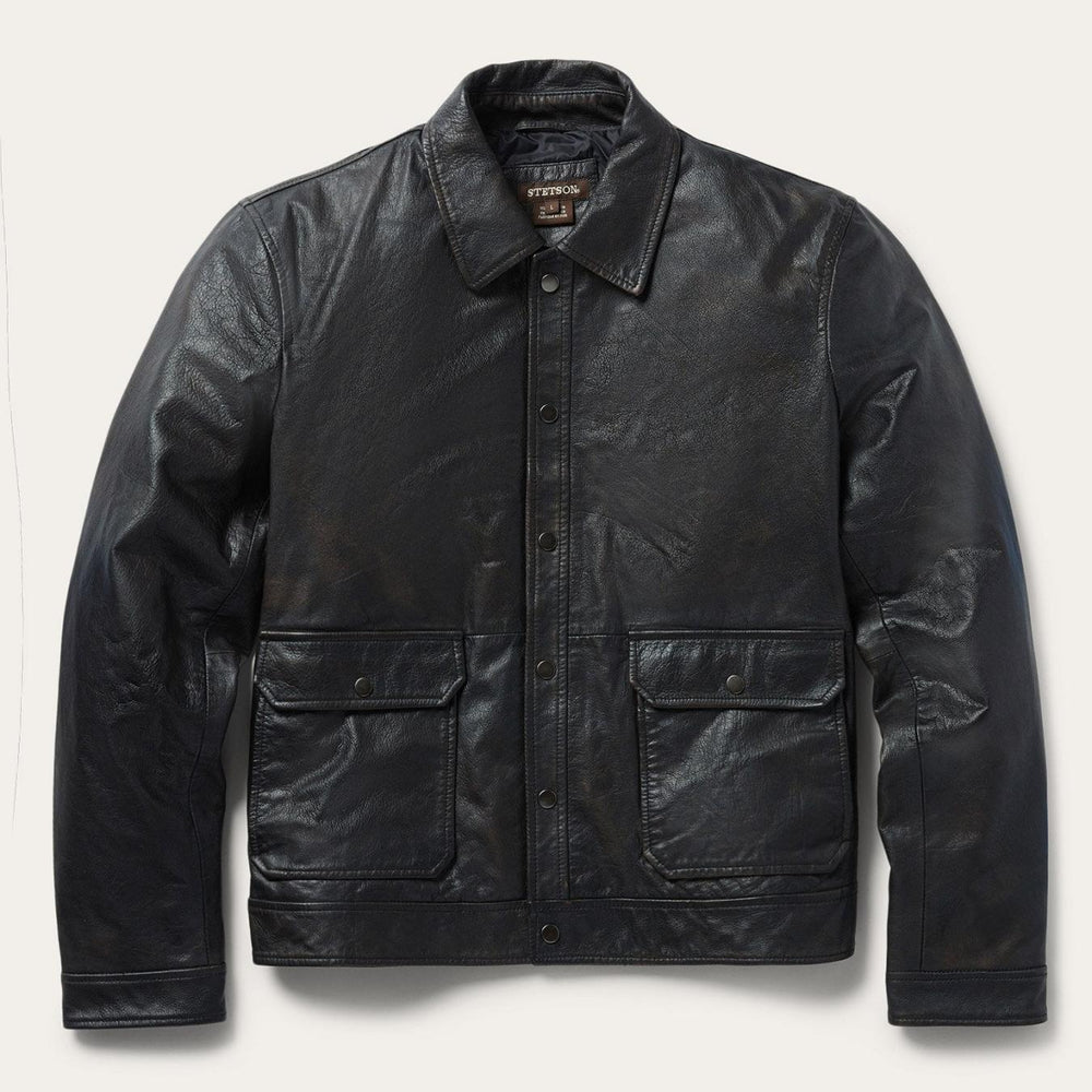 Men Jackets | Stetson Snap Front Leather Jacket Brown