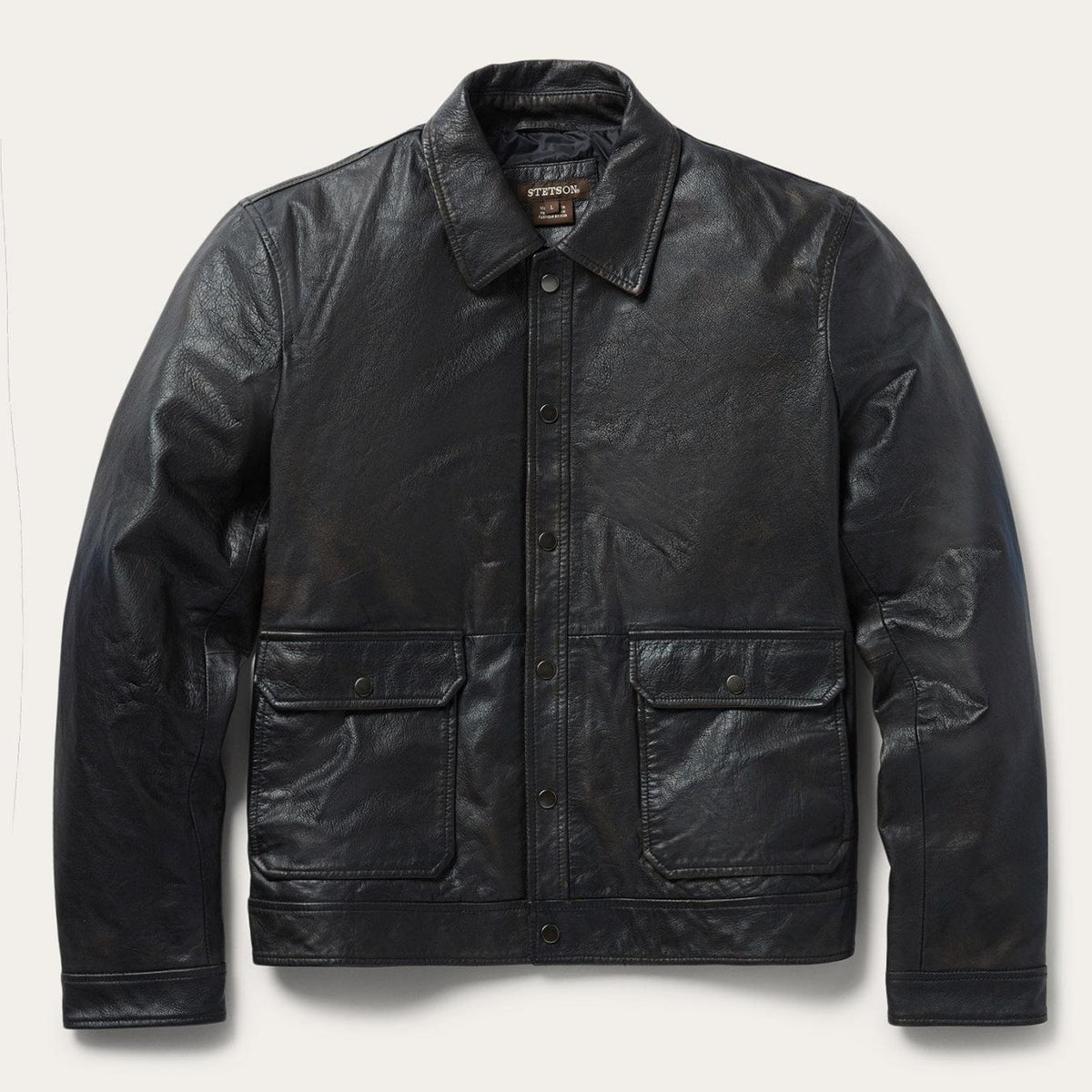 Men Jackets | Stetson Snap Front Leather Jacket Brown