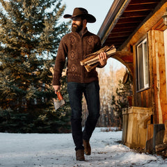 Men Jackets | Stetson Vertical Aztec Cardigan Brown