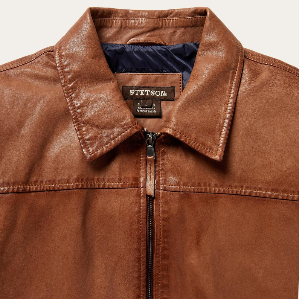 Men Jackets | Stetson Zip-Front Lightweight Leather Jacket Brown