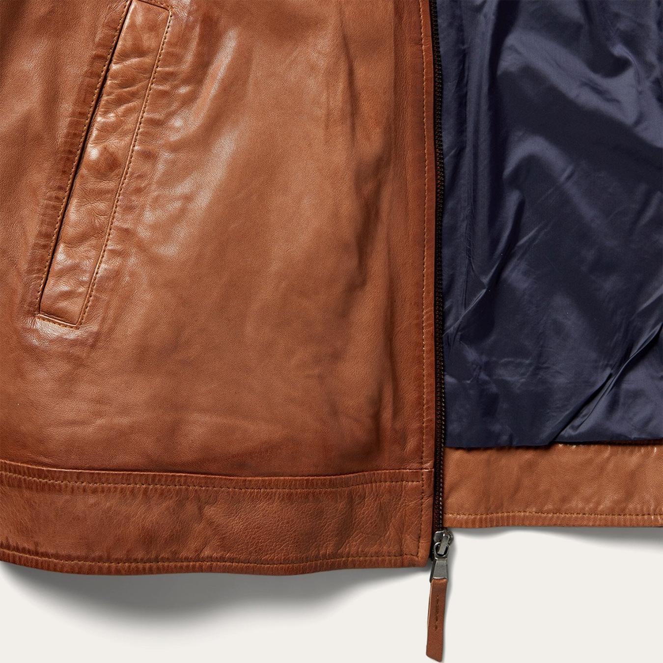 Men Jackets | Stetson Zip-Front Lightweight Leather Jacket Brown