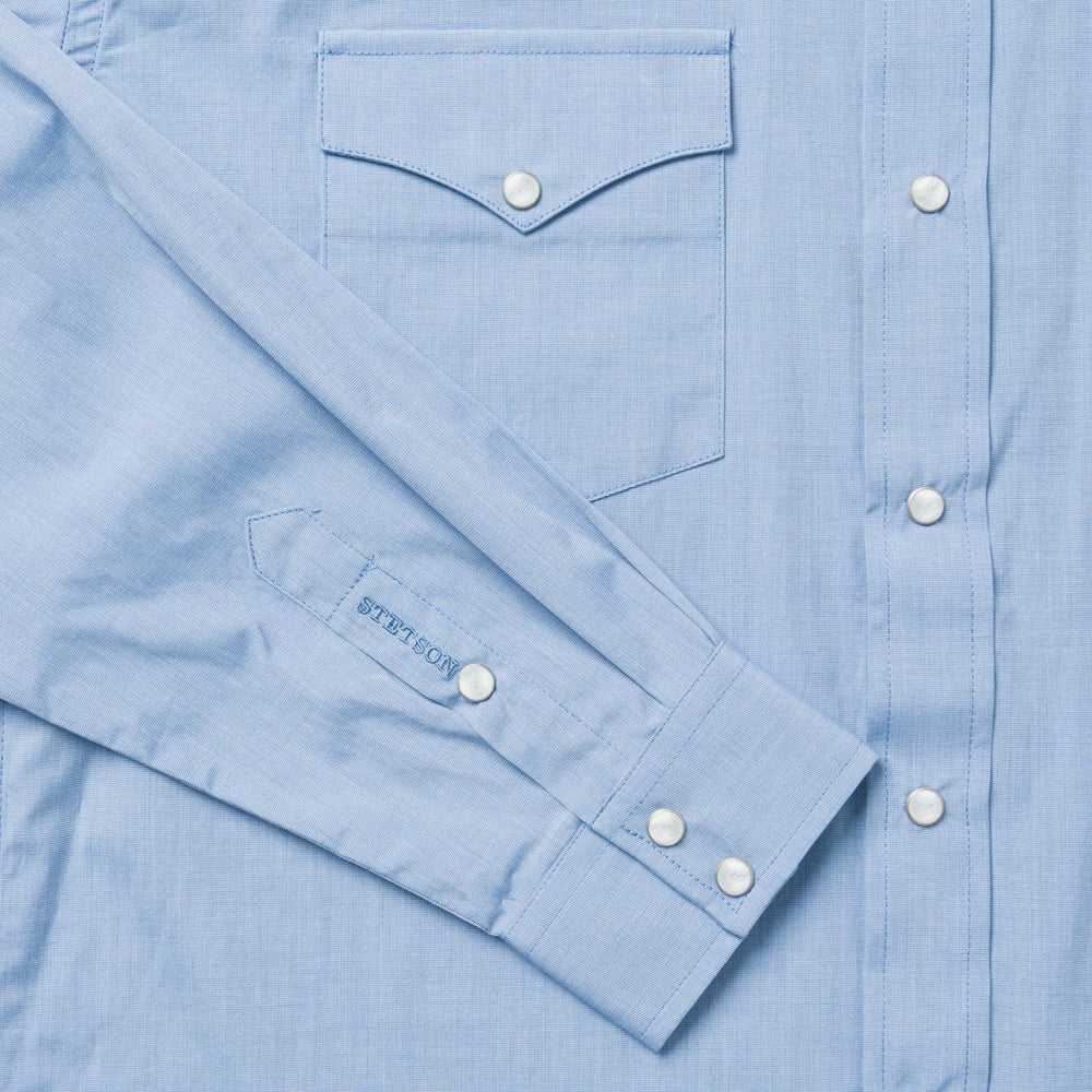 Men Modern Cut | Stetson Blue End On End Solid Shirt Blue