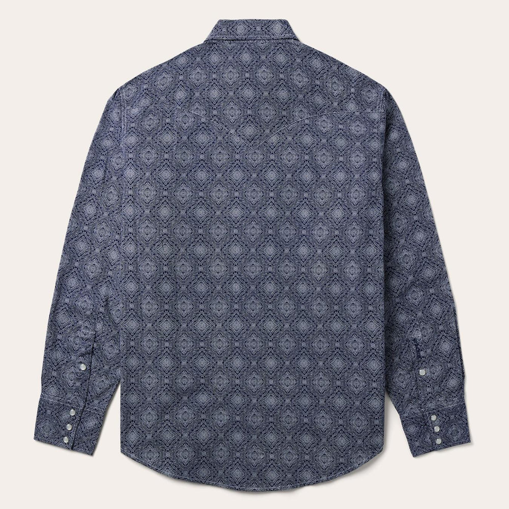 Men Modern Cut | Stetson Blue Medallion Print Western Shirt Blue