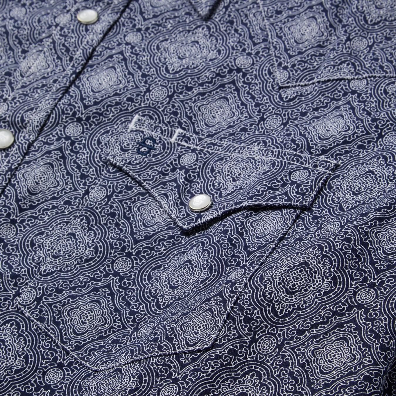 Men Modern Cut | Stetson Blue Medallion Print Western Shirt Blue