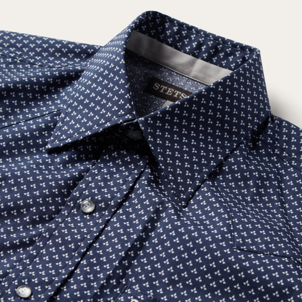 Men Modern Cut | Stetson Blue Polaris Geo Print Western Shirt Blue