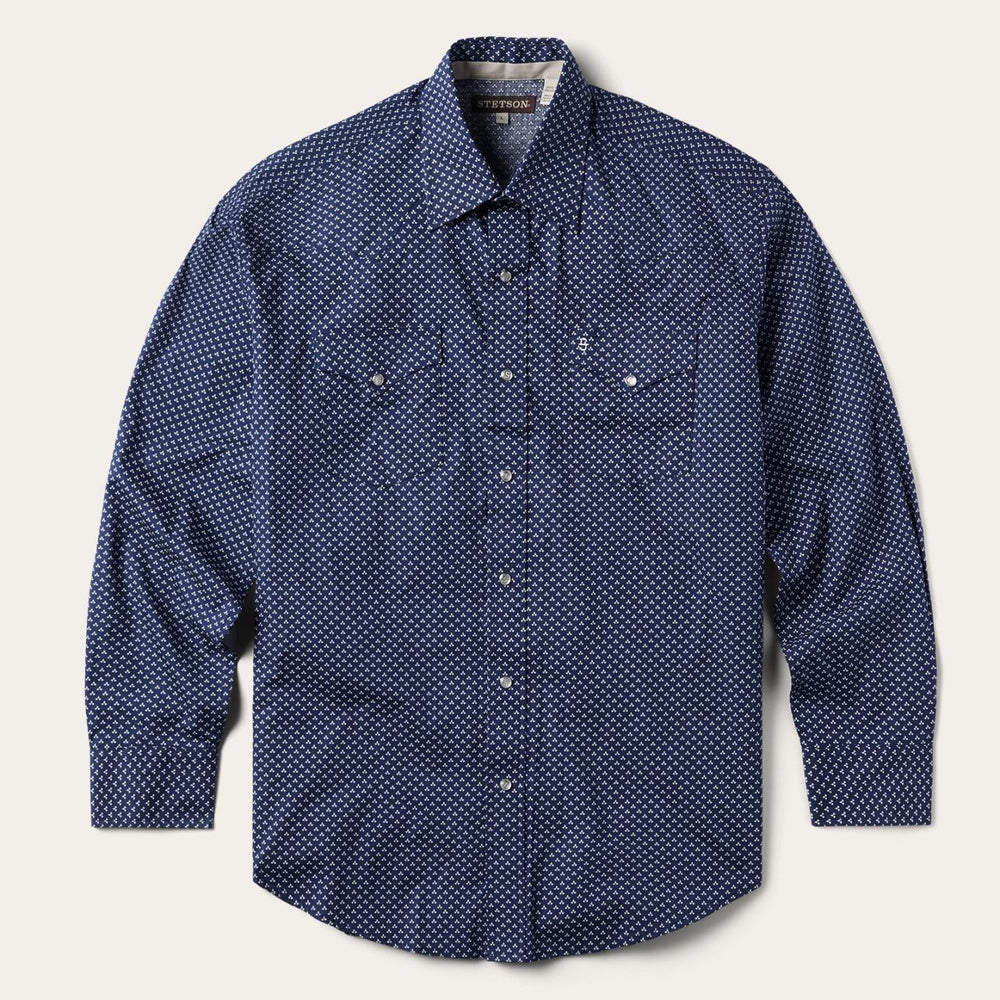 Men Modern Cut | Stetson Blue Polaris Geo Print Western Shirt Blue