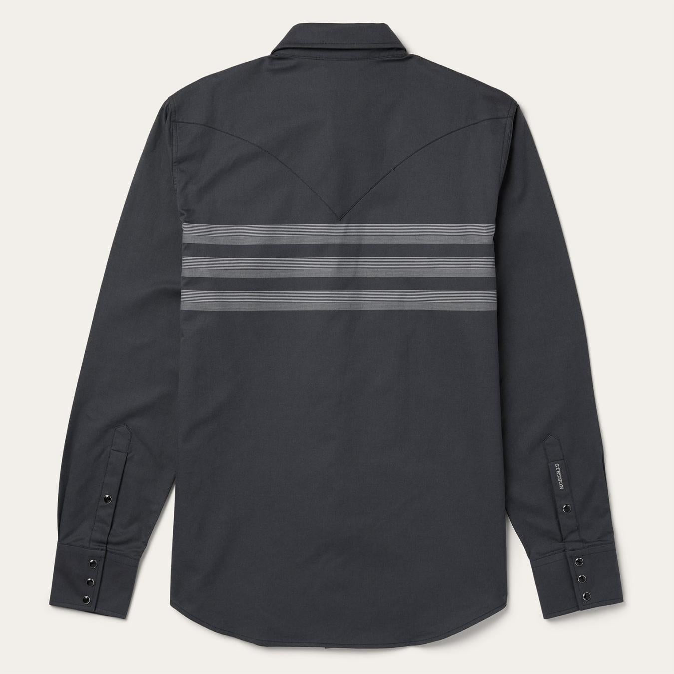 Men Modern Cut | Stetson Border Stripe Twill Western Shirt Black