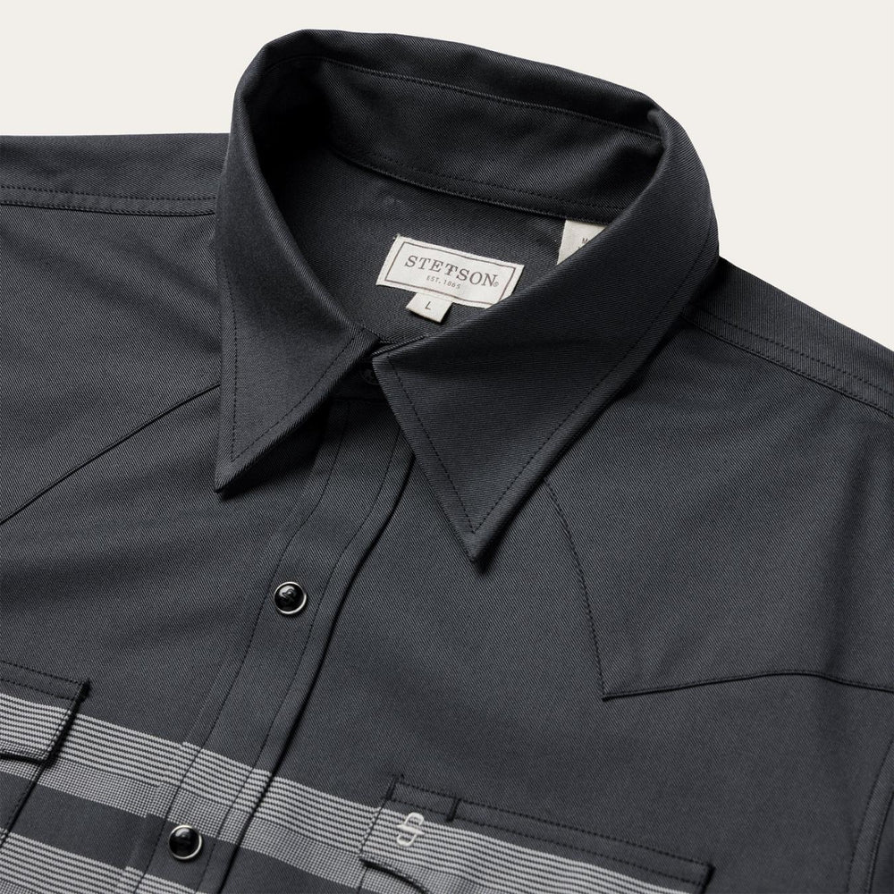 Men Modern Cut | Stetson Border Stripe Twill Western Shirt Black