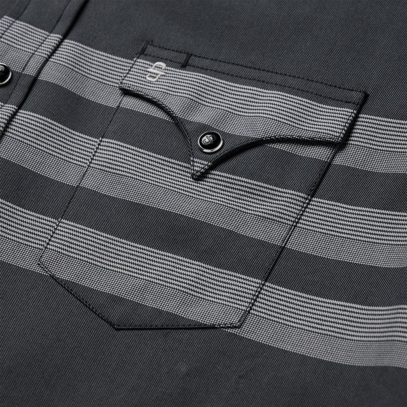 Men Modern Cut | Stetson Border Stripe Twill Western Shirt Black