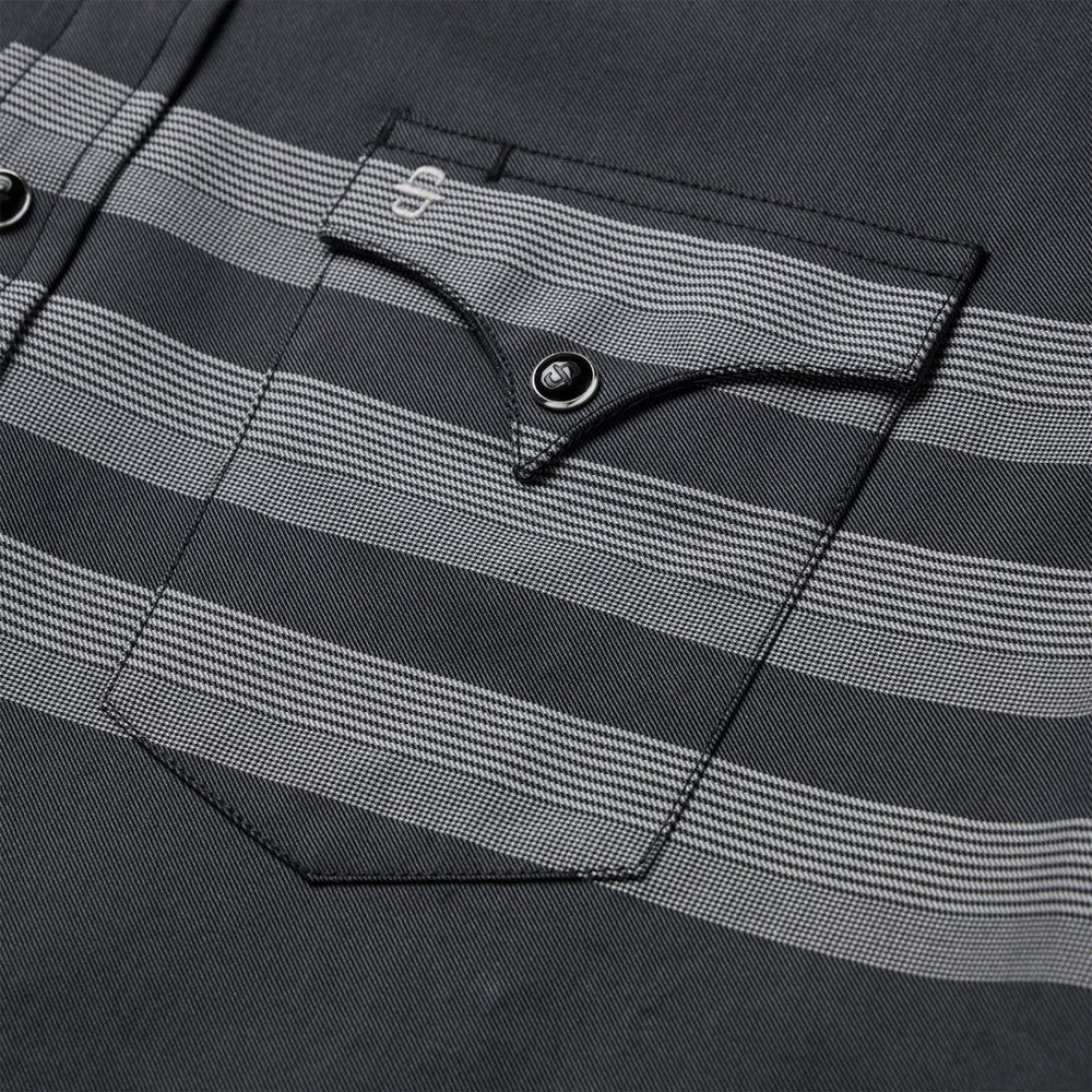 Men Modern Cut | Stetson Border Stripe Twill Western Shirt Black