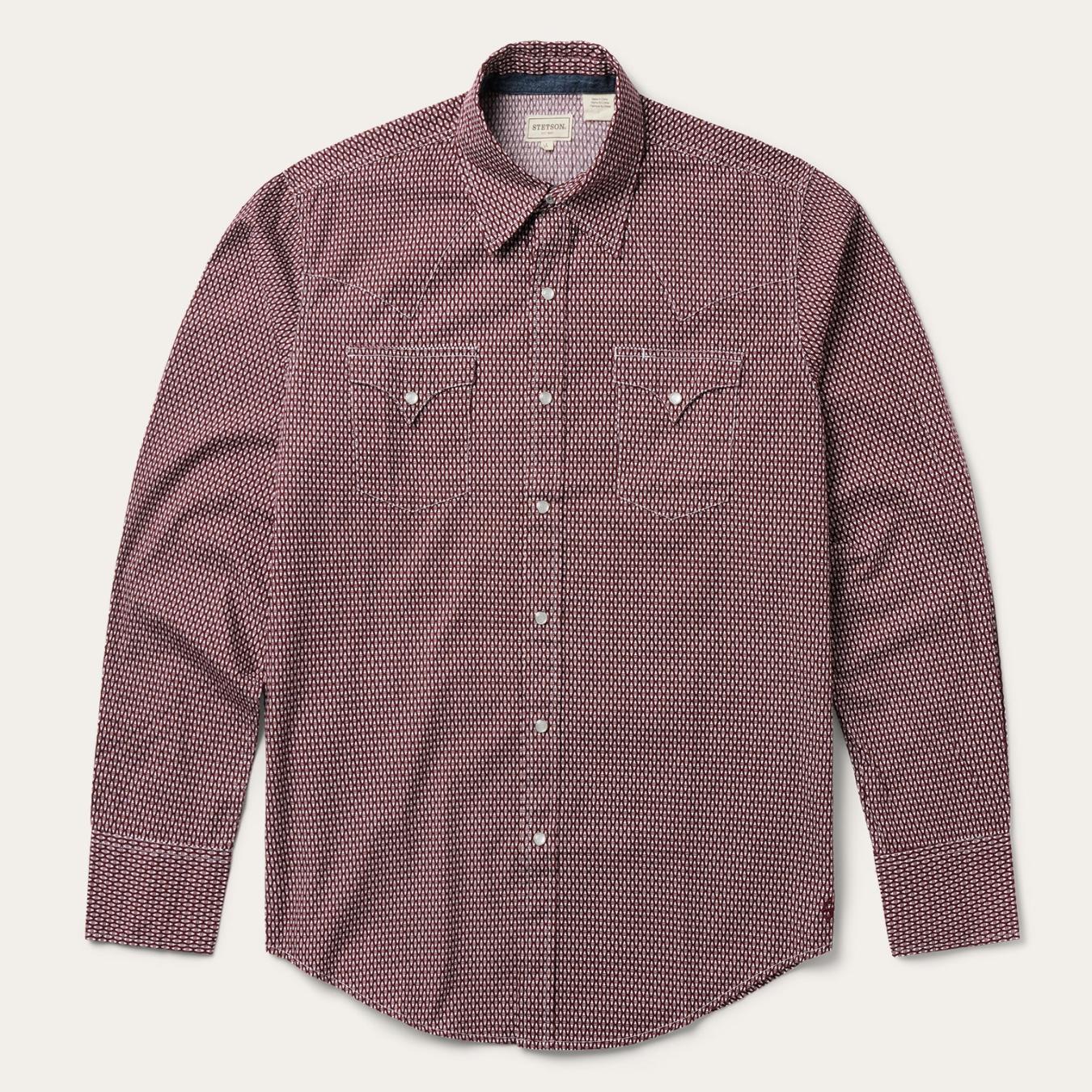 Men Modern Cut | Stetson Broken Diamond Print Western Shirt Red