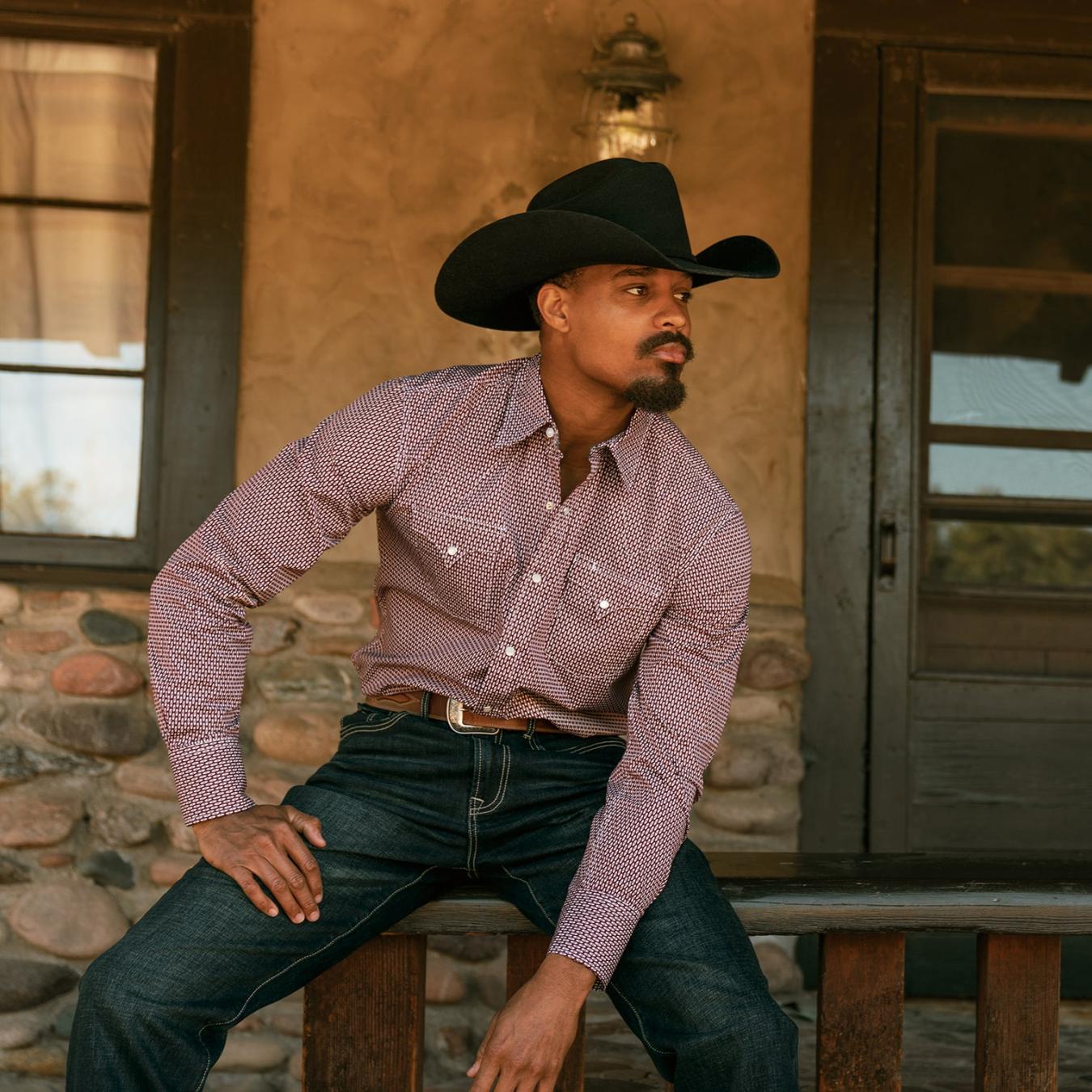 Men Modern Cut | Stetson Broken Diamond Print Western Shirt Red