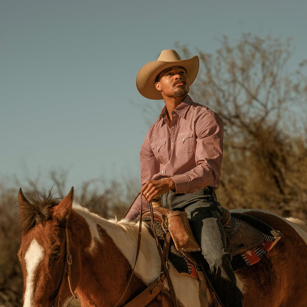 Men Modern Cut | Stetson Broken Diamond Print Western Shirt Red