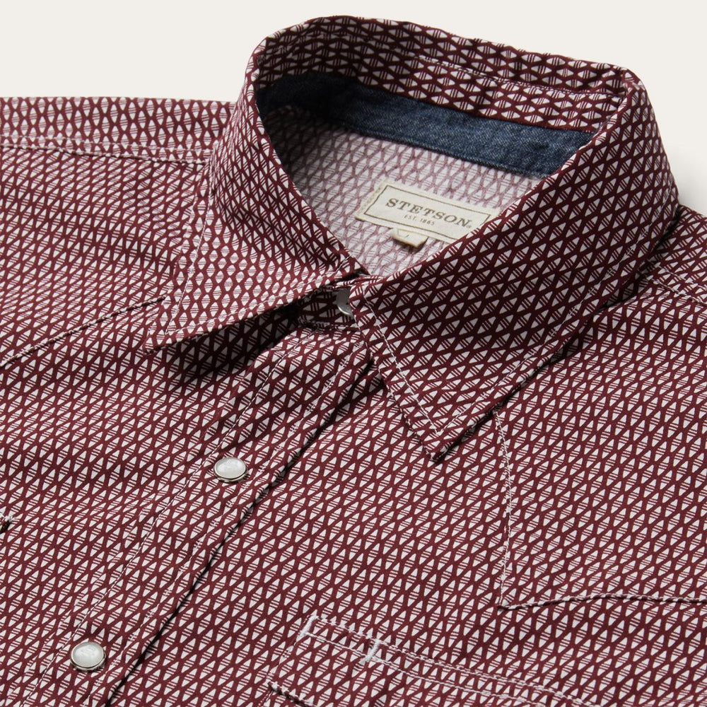 Men Modern Cut | Stetson Broken Diamond Print Western Shirt Red