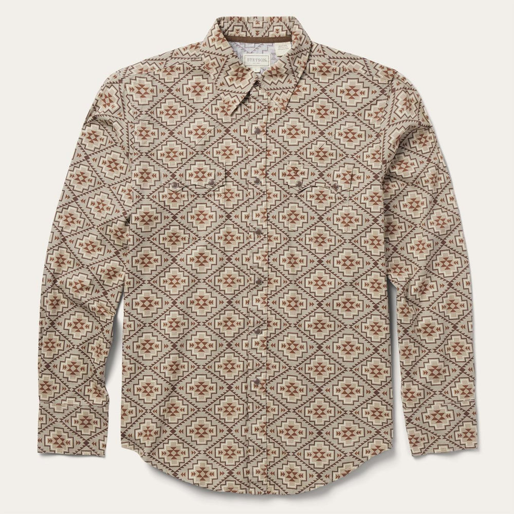 Men Modern Cut | Stetson Brown Aztec Poplin Western Shirt Brown