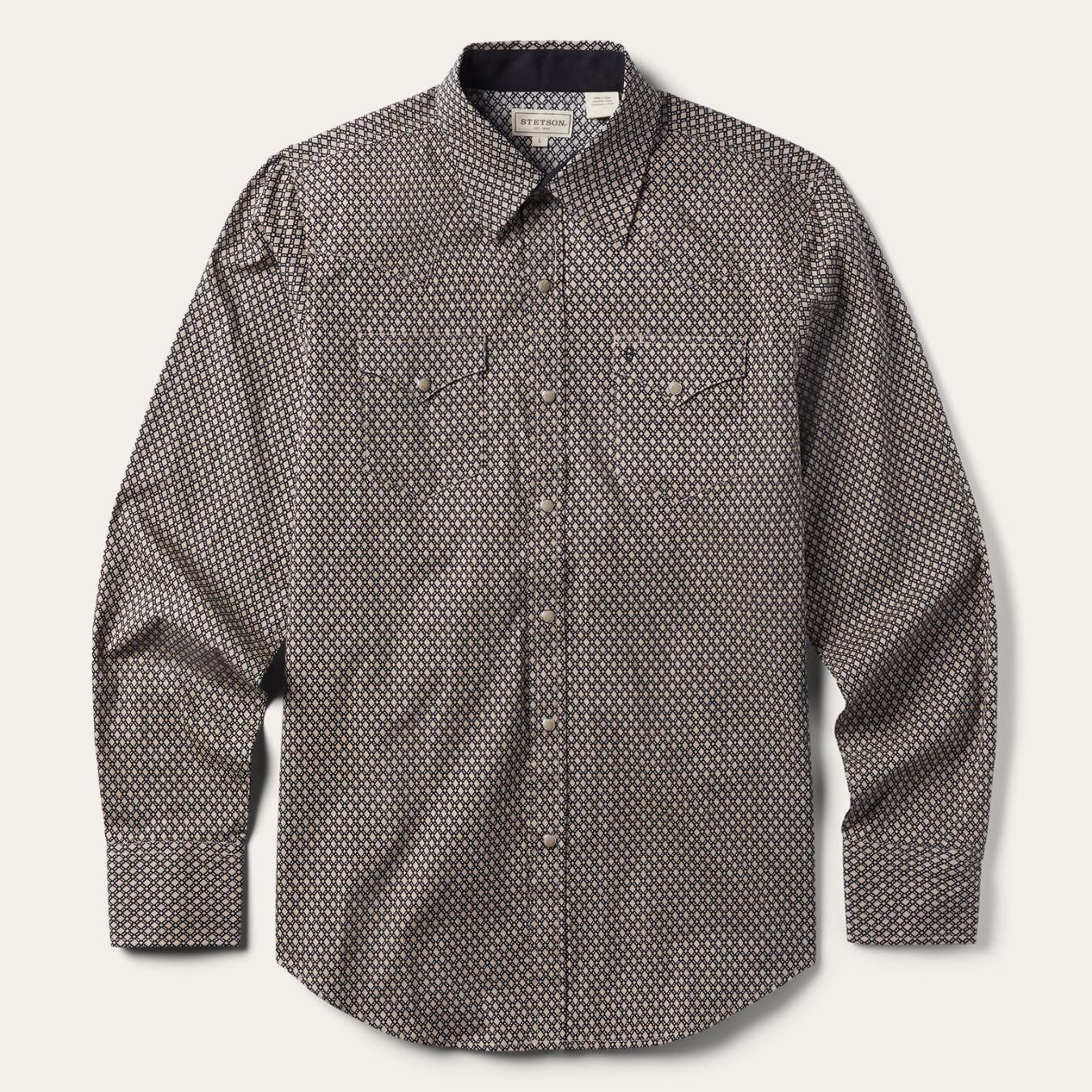 Men Modern Cut | Stetson Brown Diamond Print Western Shirt Brown