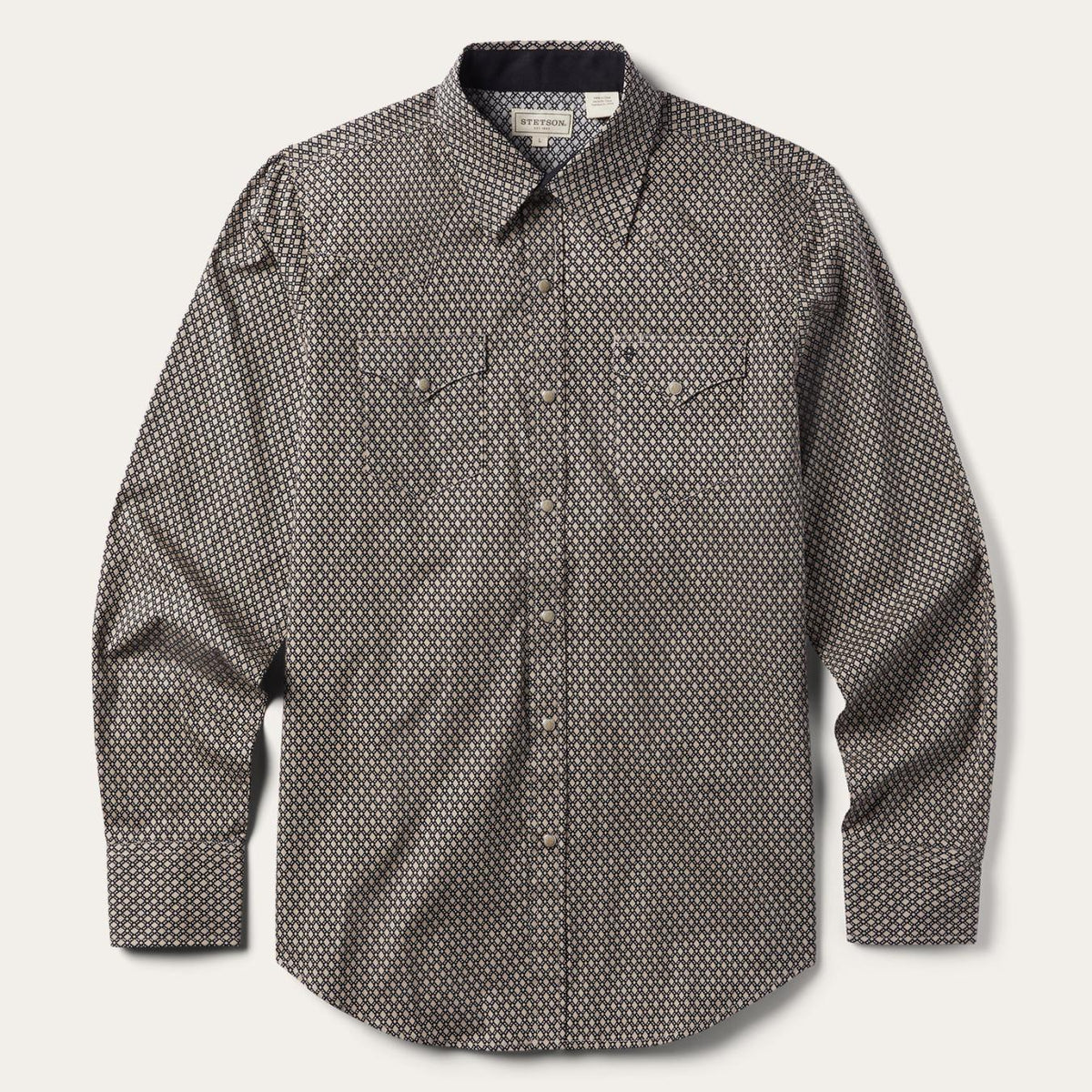 Men Modern Cut | Stetson Brown Diamond Print Western Shirt Brown