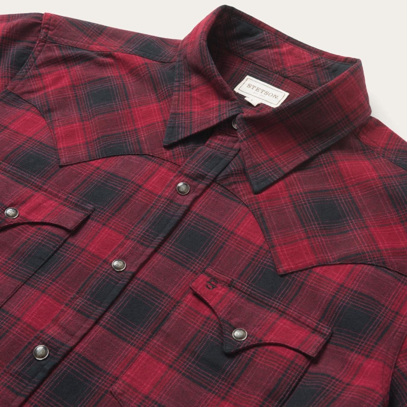 Men Modern Cut | Stetson Brushed Twill Plaid Shirt Black