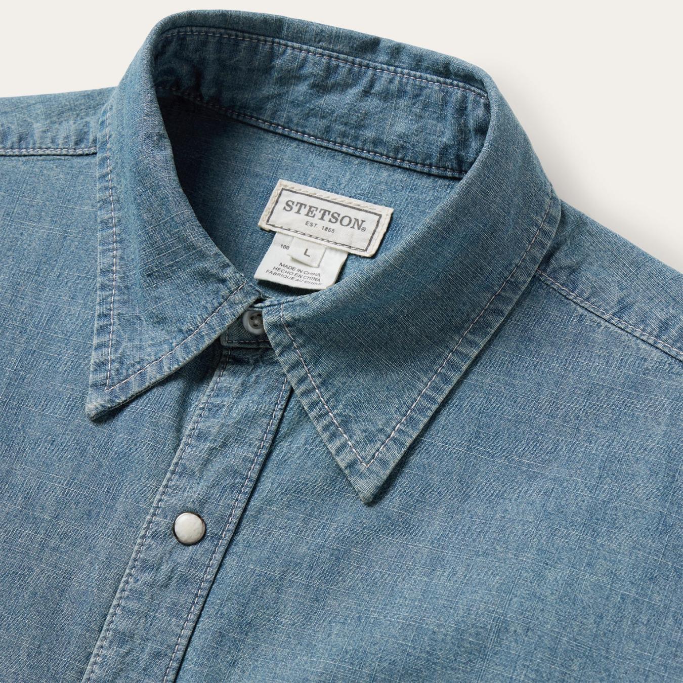 Men Modern Cut | Stetson Chambray Denim Shirt Blue