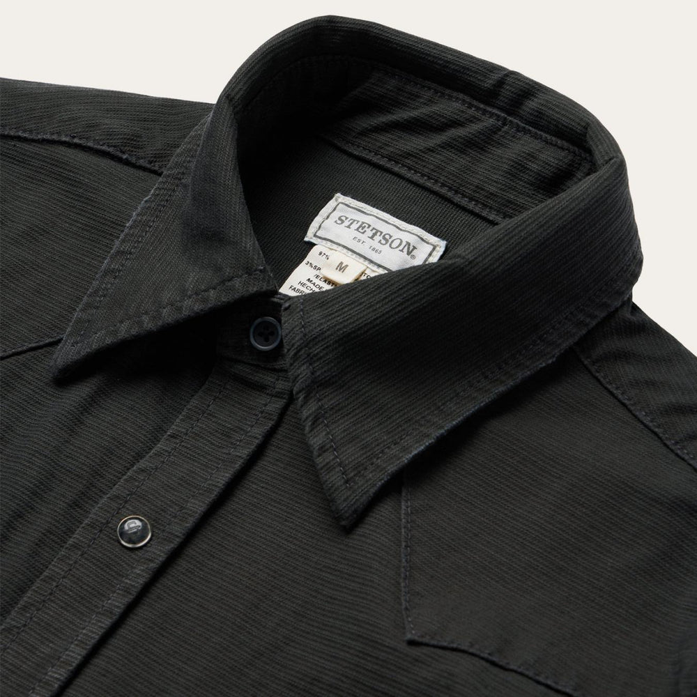 Men Modern Cut | Stetson Charcoal Corded Denim Shirt Grey