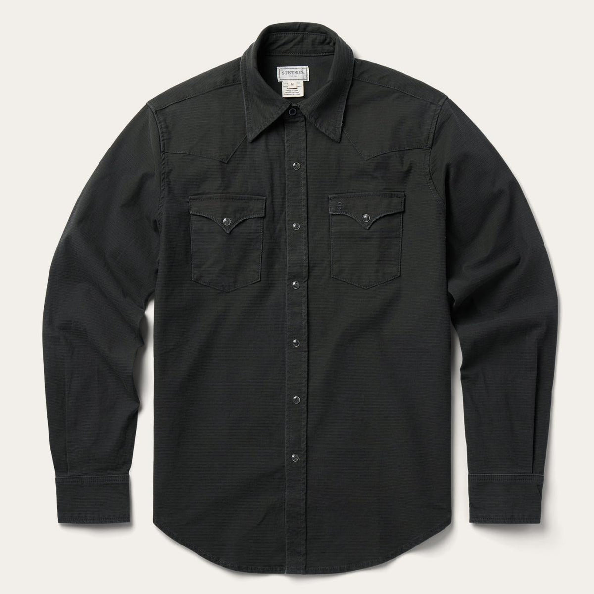 Men Modern Cut | Stetson Charcoal Corded Denim Shirt Grey