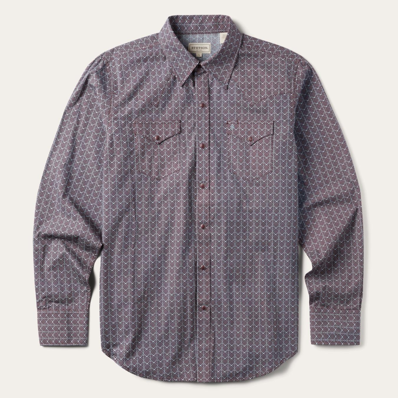 Men Modern Cut | Stetson Chevron Grid Shirt Brown