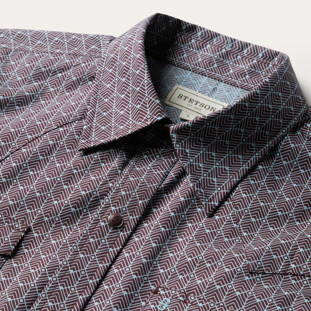 Men Modern Cut | Stetson Chevron Grid Shirt Brown