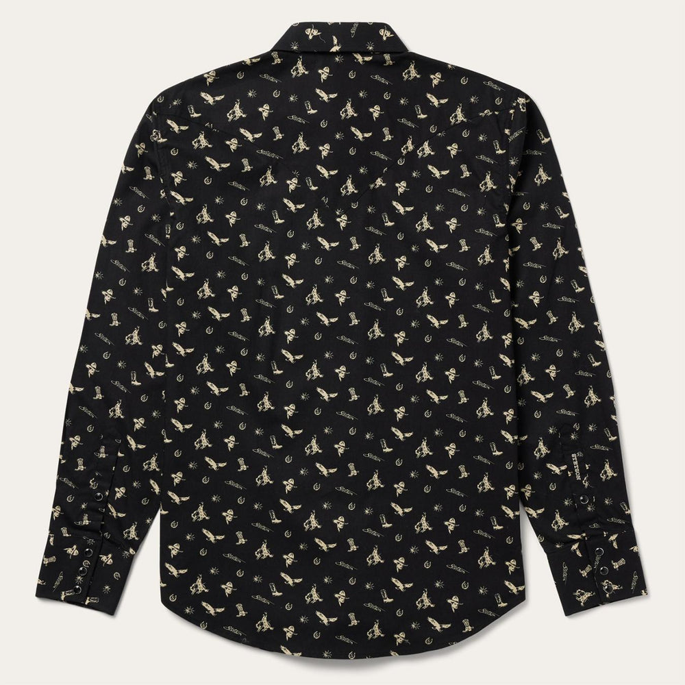 Men Modern Cut | Stetson Conversation Print Western Shirt Black