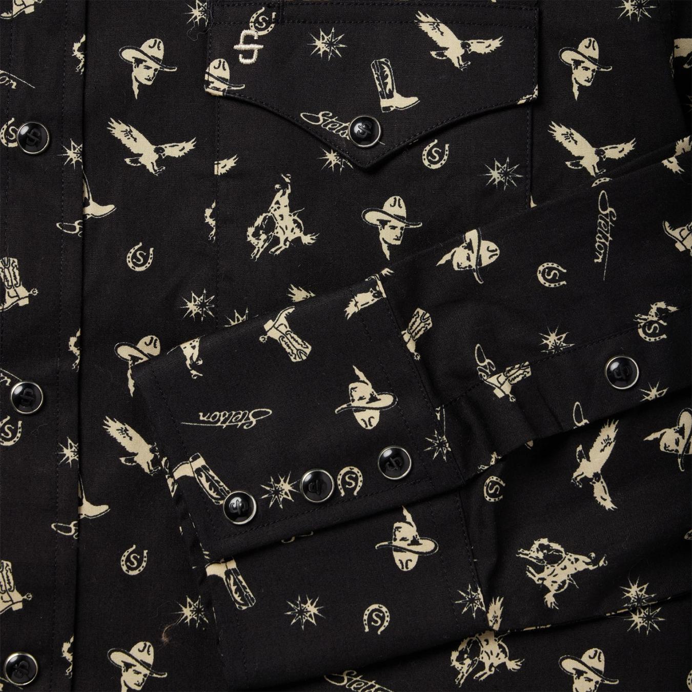 Men Modern Cut | Stetson Conversation Print Western Shirt Black
