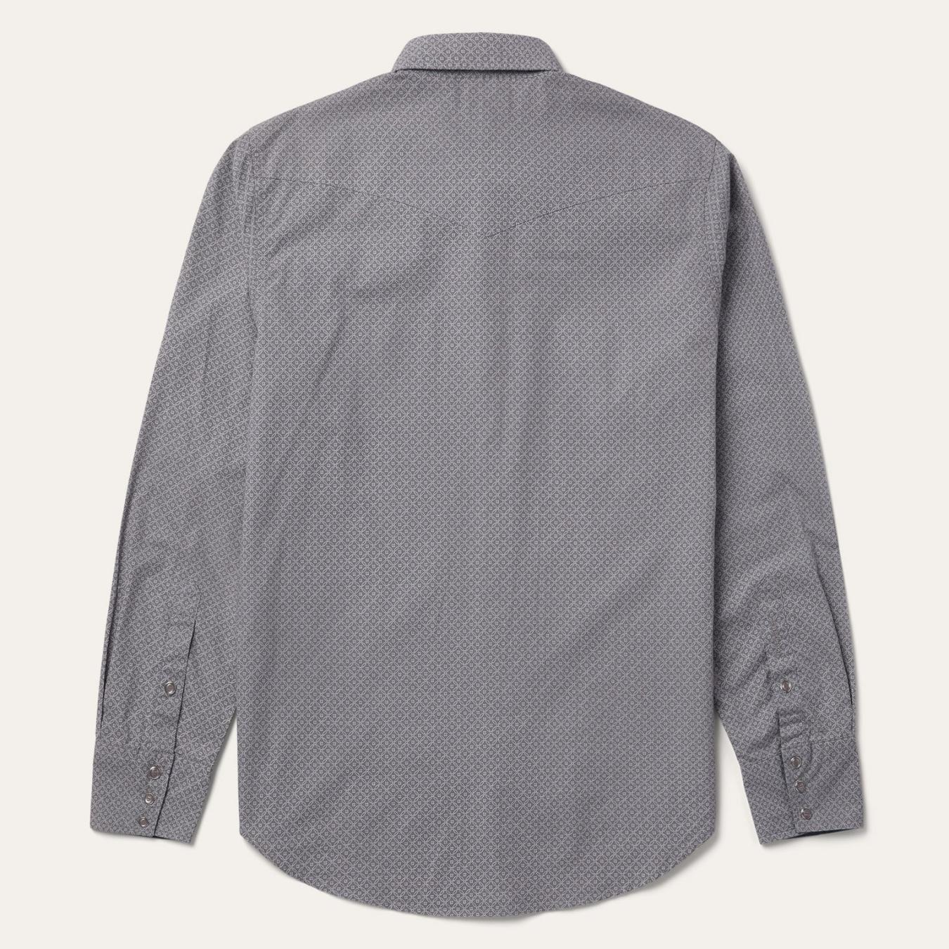 Men Modern Cut | Stetson Diamond Print Western Shirt Grey