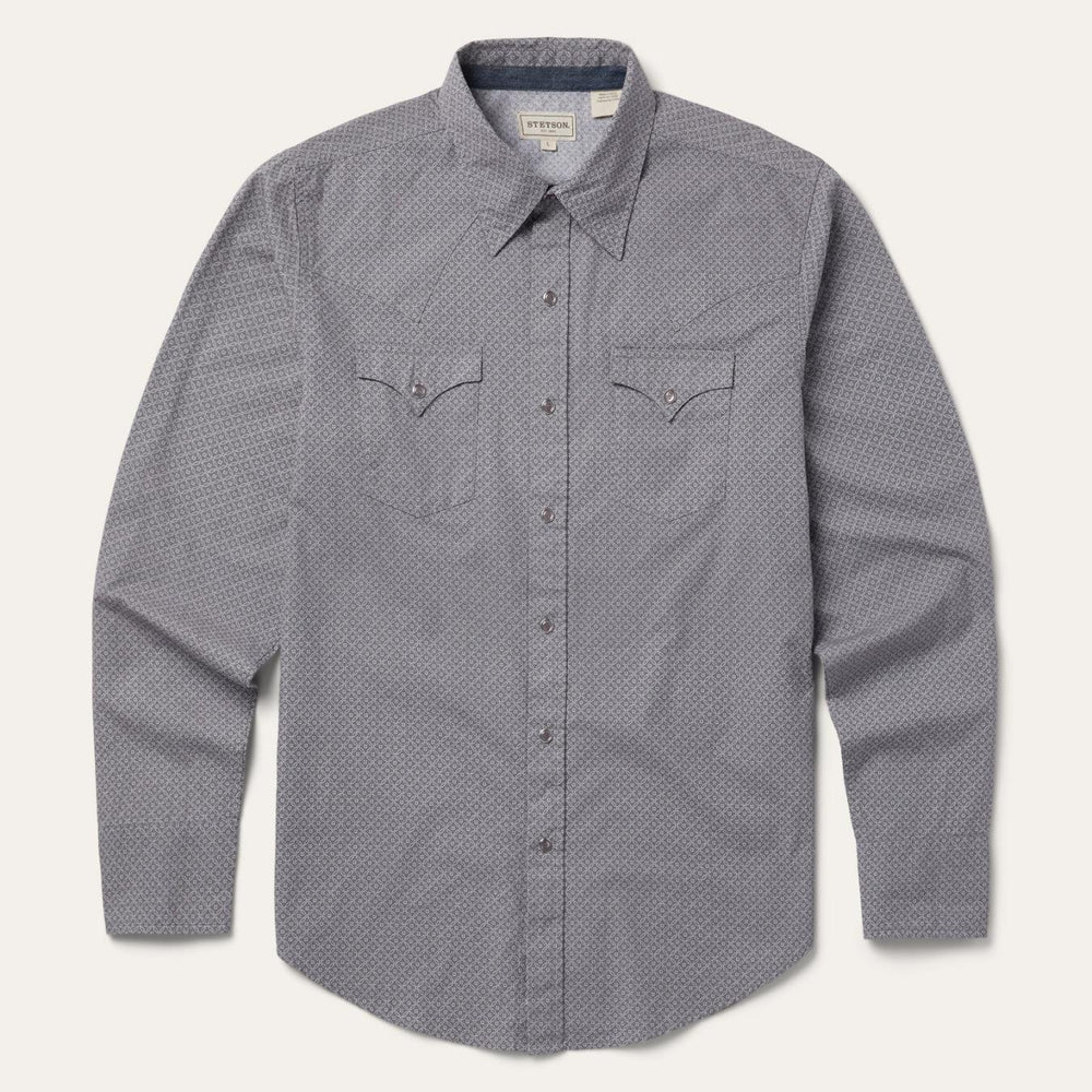 Men Modern Cut | Stetson Diamond Print Western Shirt Grey