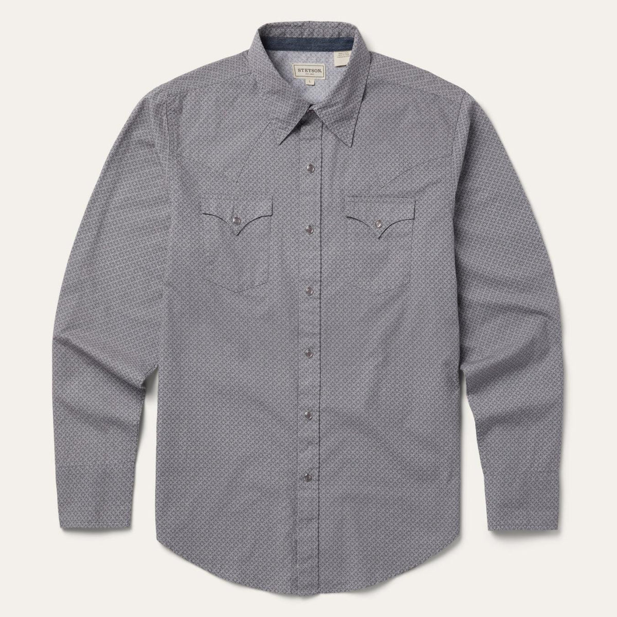 Men Modern Cut | Stetson Diamond Print Western Shirt Grey