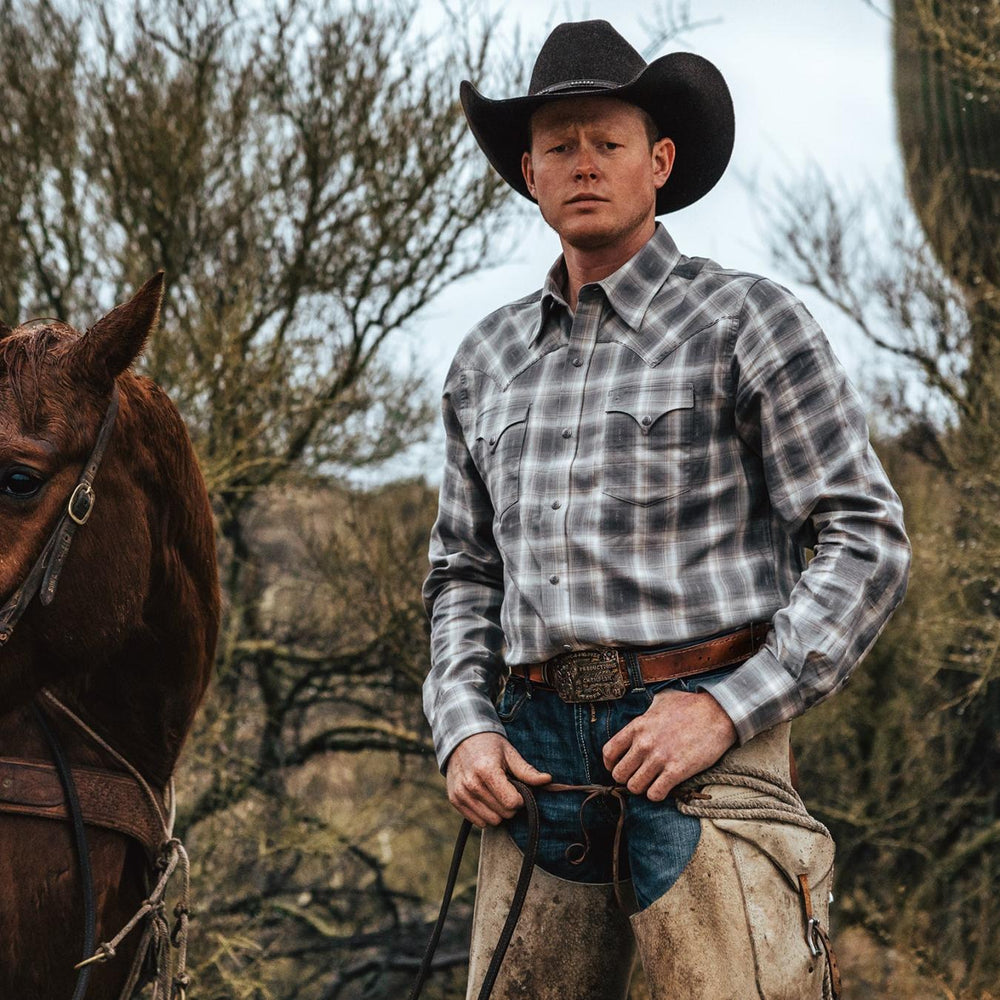 Men Modern Cut | Stetson Dobby Twill Plaid Shirt Brown